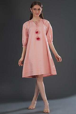 light pink poplin embroidered midi dress