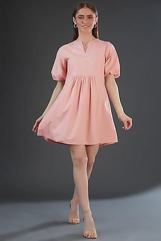 light pink poplin embroidered mini dress