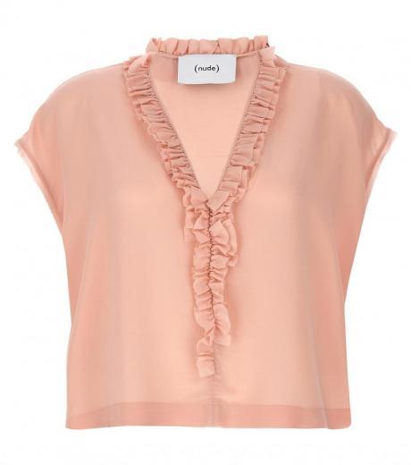 light pink ruffled silk blouse