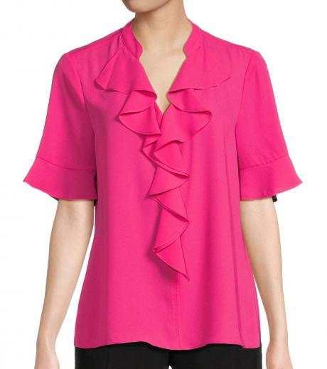 light pink short sleeve ruffle blouse