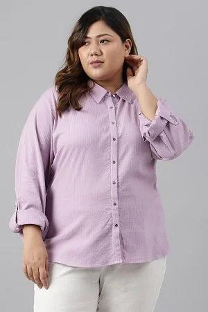 light purple shirt collar plus size top