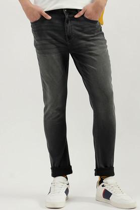 light wash blended fabric regular fit men's jeans - black