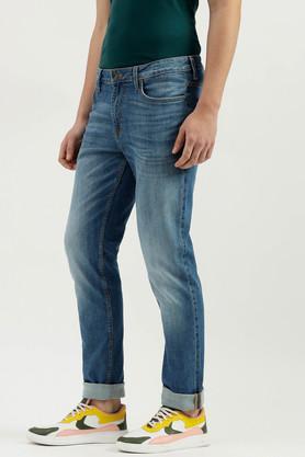 light wash blended fabric slim fit men's jeans - blue