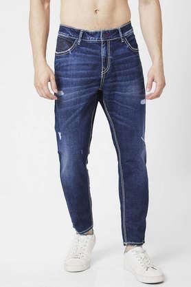 light wash cotton tapered fit men's jeans - blue