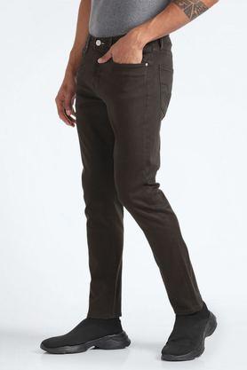light wash cotton tapered fit men's jeans - brown
