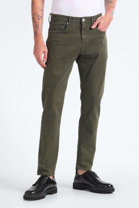 light wash cotton tapered fit men's jeans - green