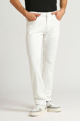 light wash polyester straight fit men's jeans - white