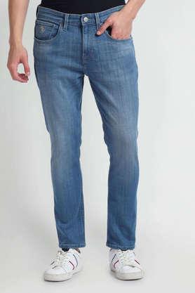 light wash polyester tapered fit men's jeans - blue