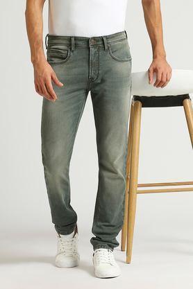 light wash polyester tapered fit men's jeans - green