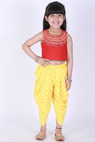 light yellow printed dhoti set for girls