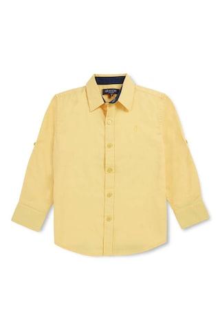 light yellow solid casual full sleeves regular collar boys regular fit shirt
