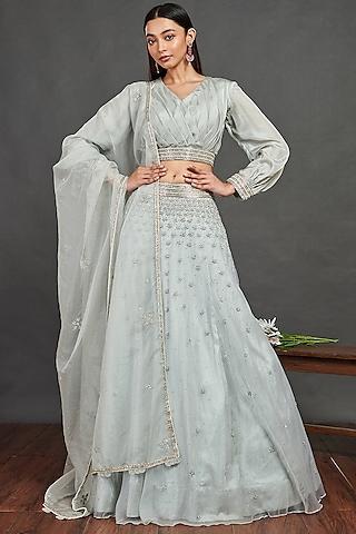 light aqua embroidered lehenga set