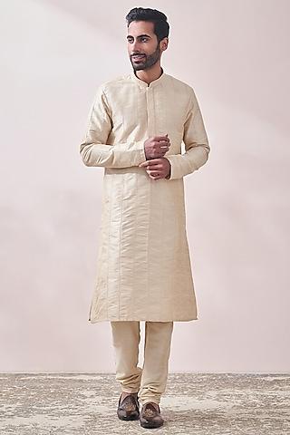 light beige art silk embroidered kurta set