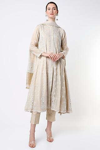 light beige embroidered anarkali set