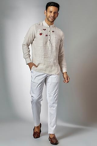light beige linen embroidered kurta