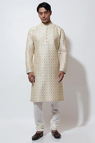 light beige silk motif embroidered kurta set