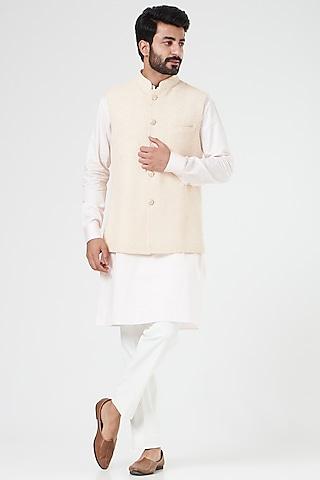 light beige silk nehru jacket