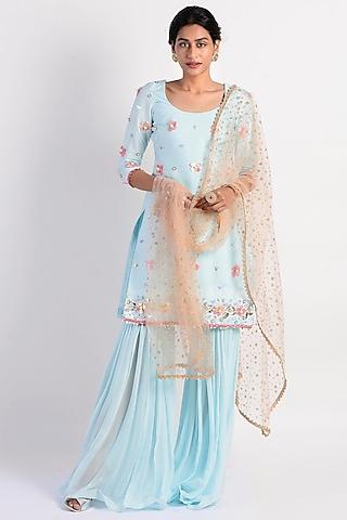 light blue & peach embroidered gharara set