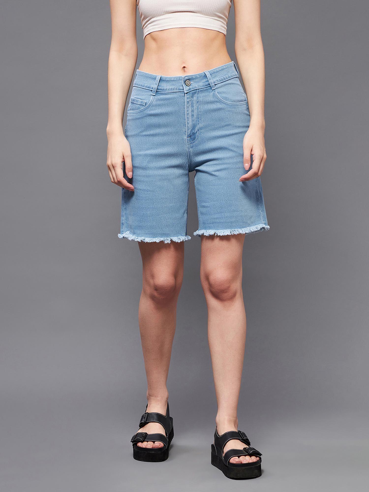 light blue above knee denim shorts