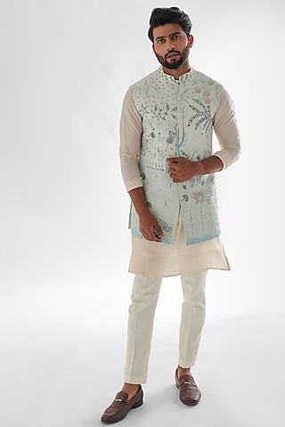 light blue bam silk embroidered nehru jacket