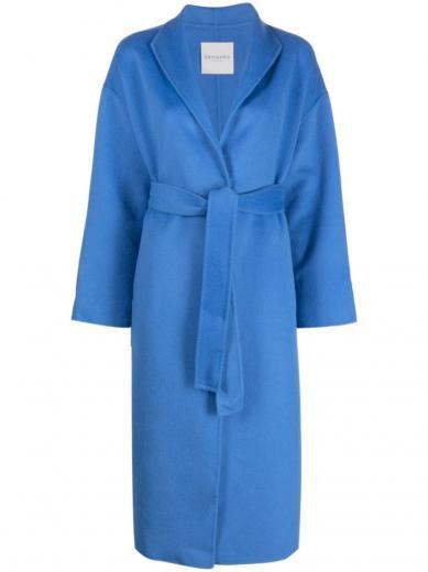 light blue belted long coat