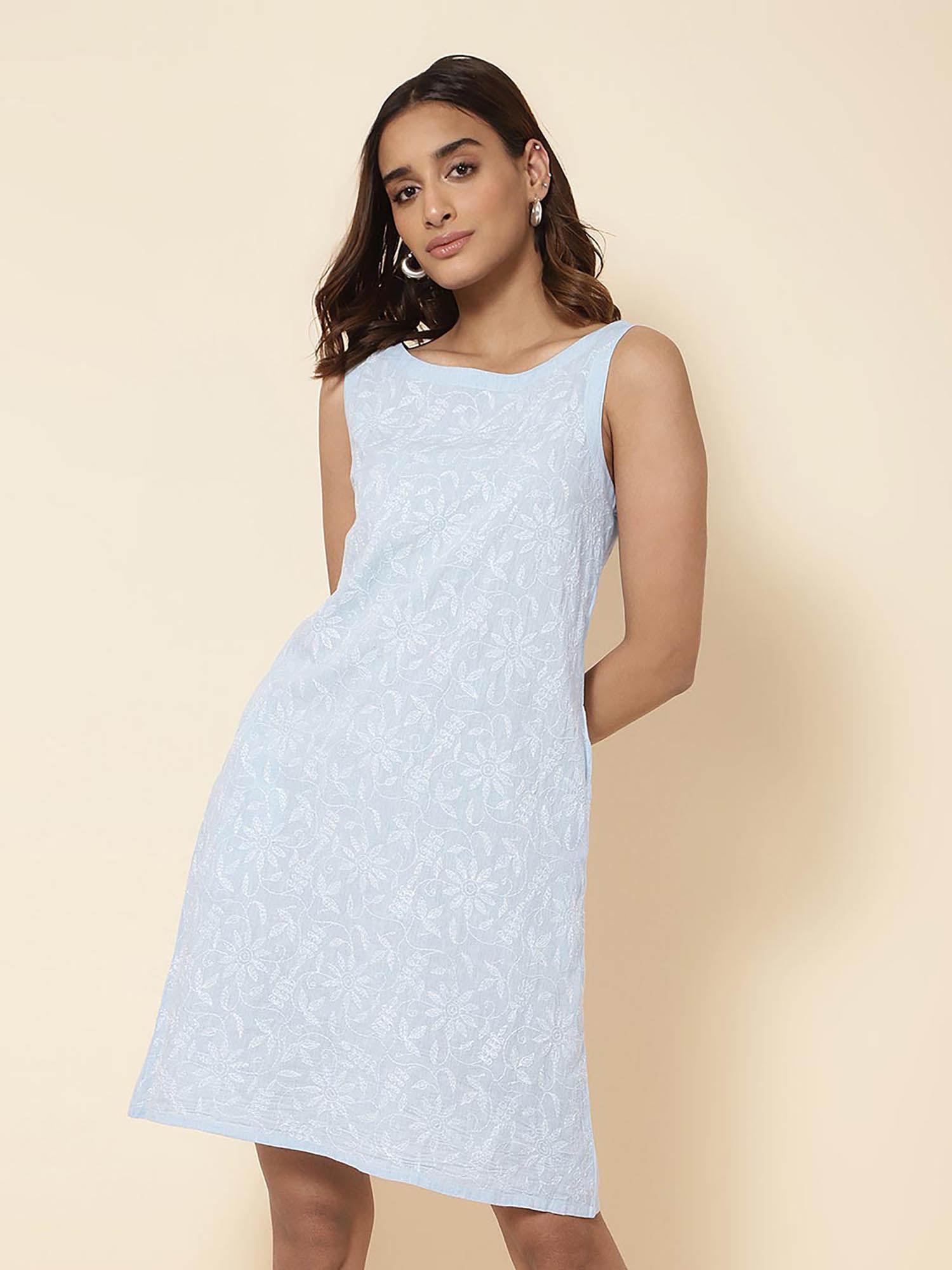 light blue cotton chikankari dress