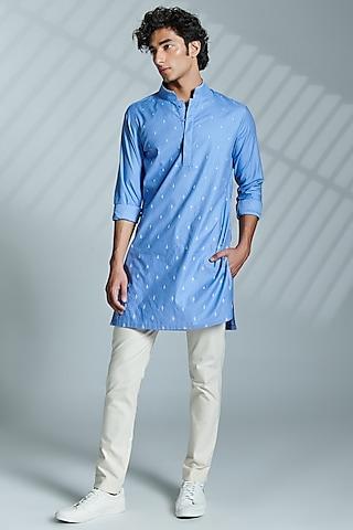 light blue cotton embroidered kurta