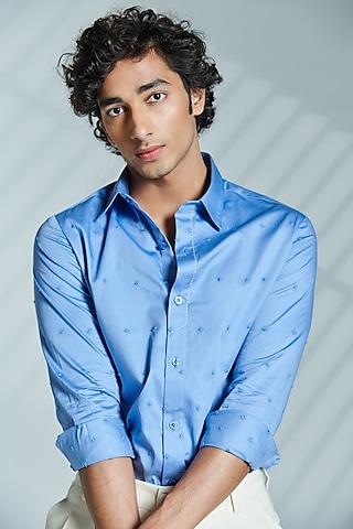 light blue cotton embroidered shirt
