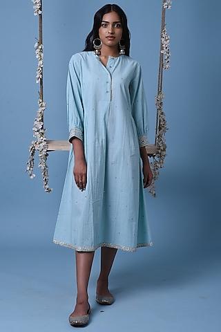 light blue cotton embroidered tunic kurta