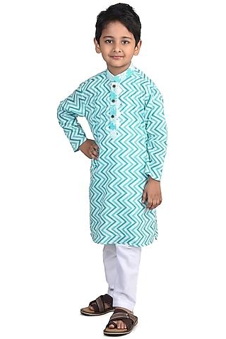 light blue cotton kurta set for boys