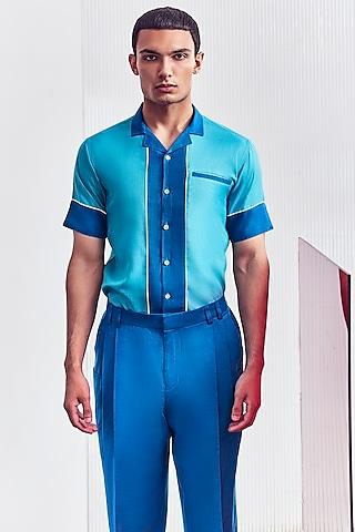 light blue cotton poly blend resort shirt