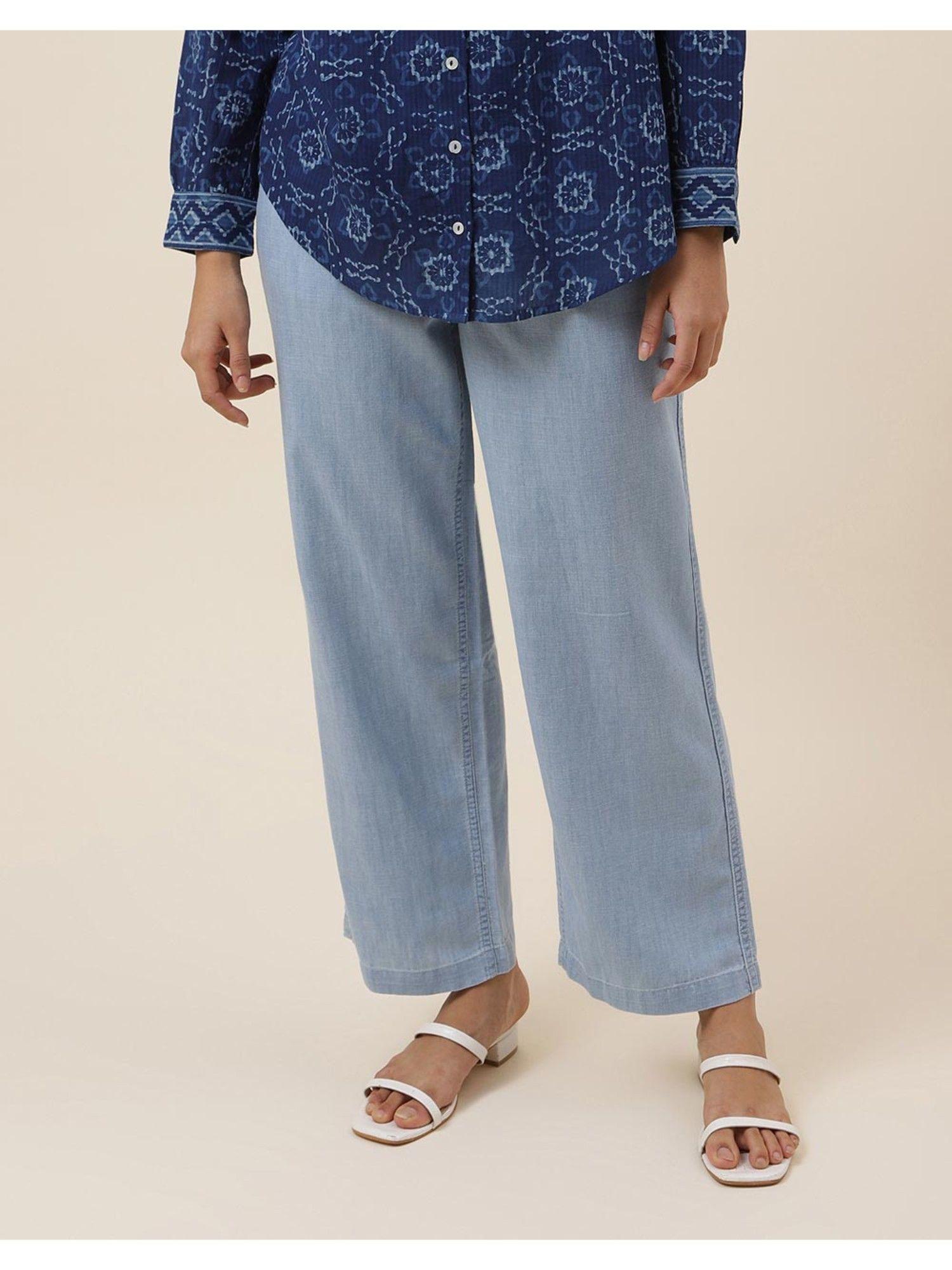 light blue cotton woven casual pant