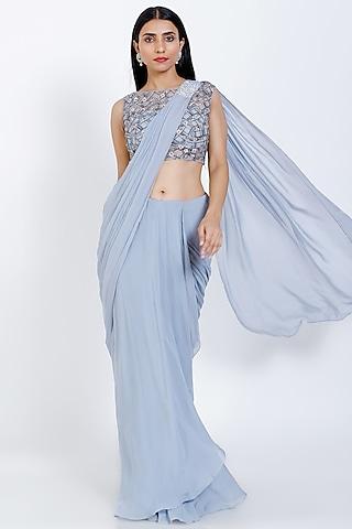 light blue draped saree set