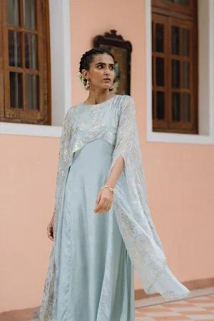 light blue dupatta drape dress