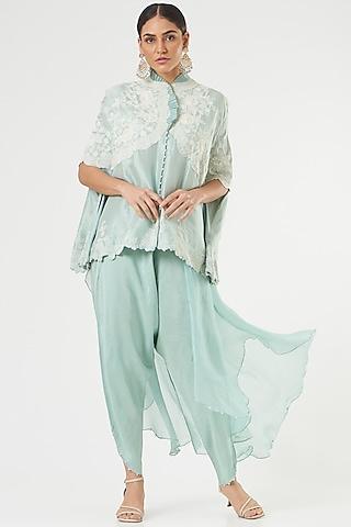 light blue dupion silk cape set