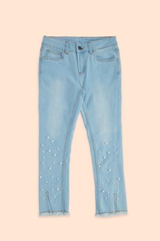 light blue embroidered ankle-length casual girls regular fit jeans