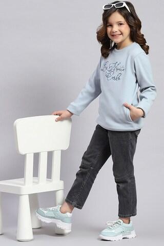 light blue embroidered casual full sleeves round neck girls regular fit sweatshirt