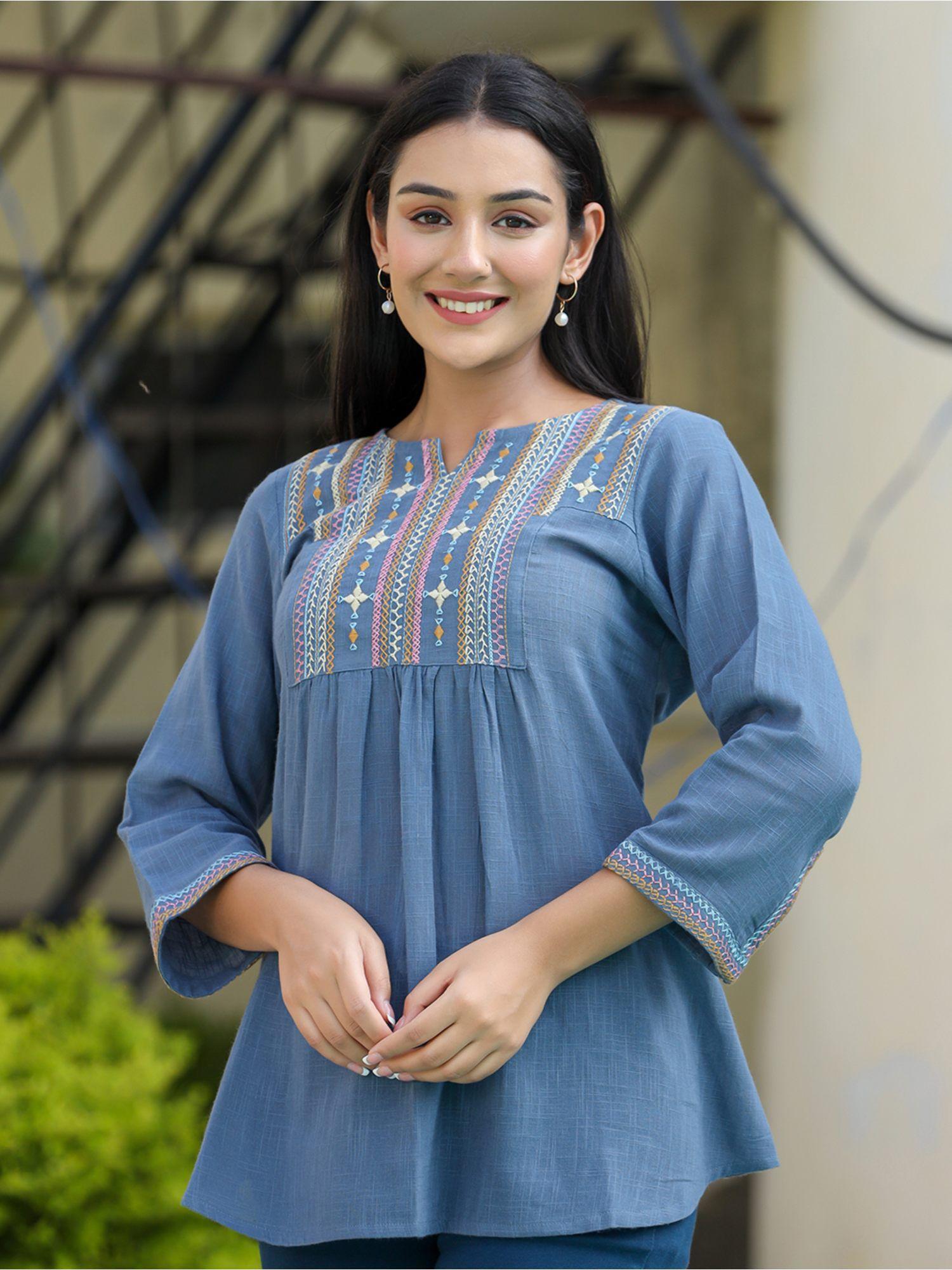 light blue embroidered cotton tunic