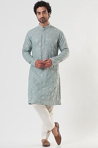 light blue embroidered kurta set