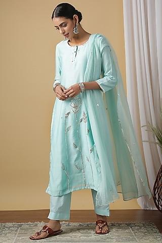 light blue embroidered kurta set