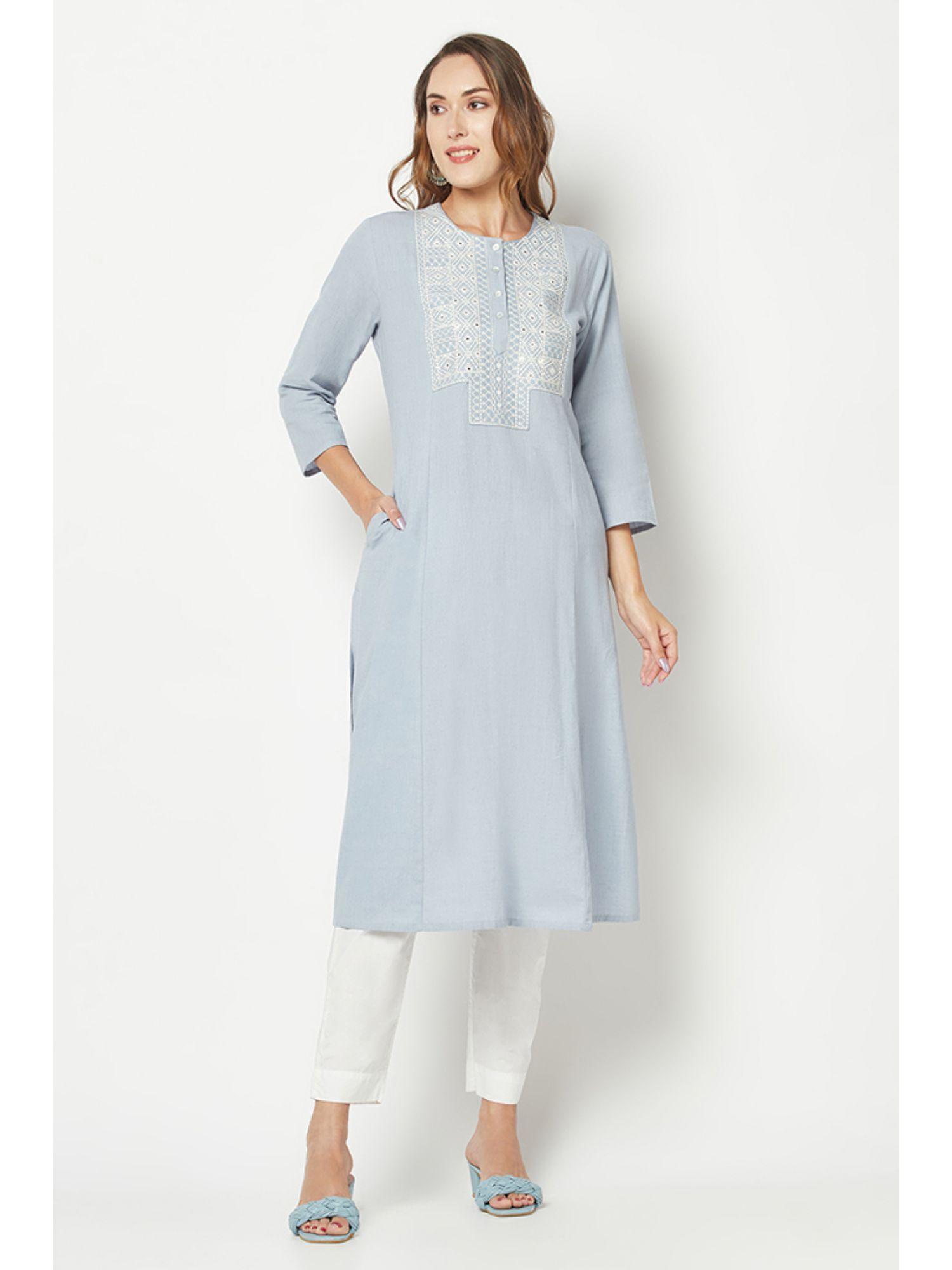 light blue embroidered straight kurta