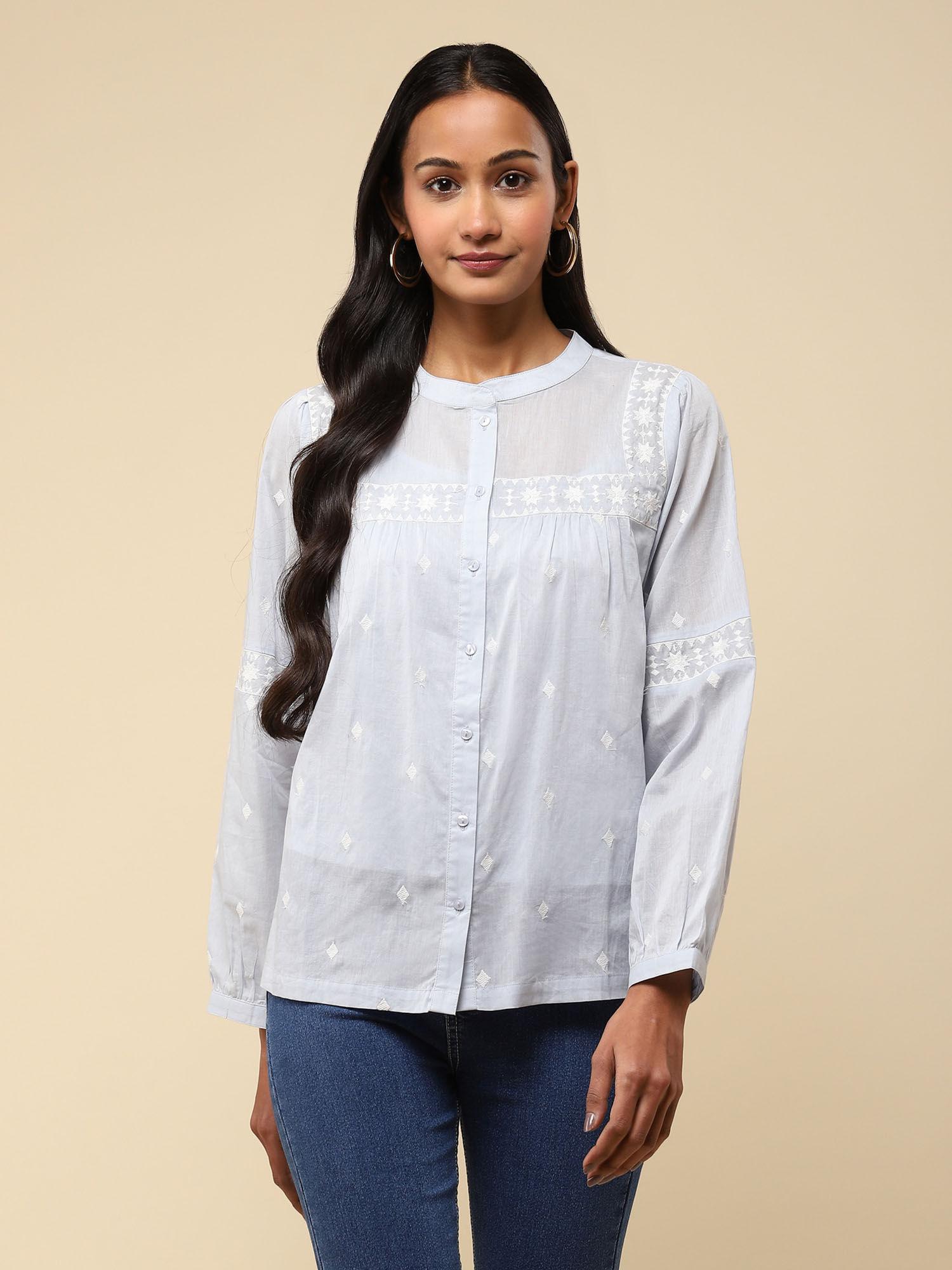 light blue embroidered top with camisole (set of 2)