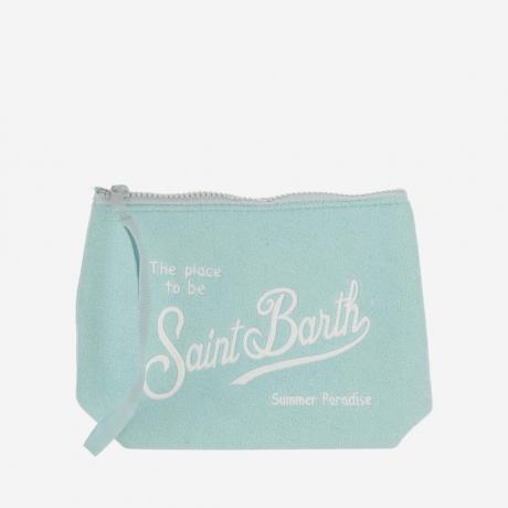 light blue fabric clutch