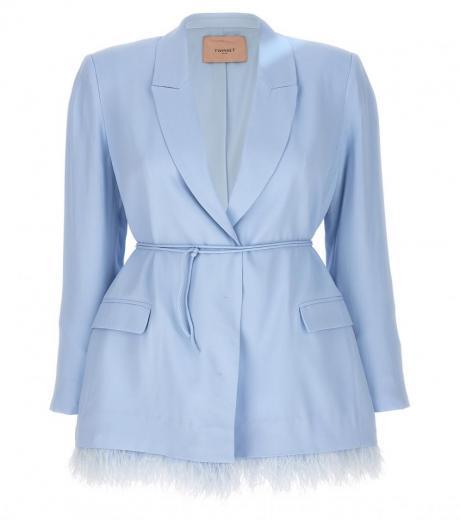 light blue feather blazer dress