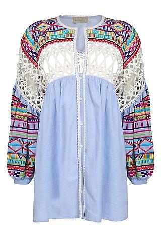 light blue floral embroidered cotton dress