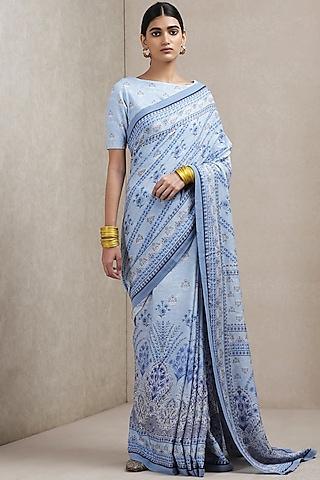 light blue floral printed saree