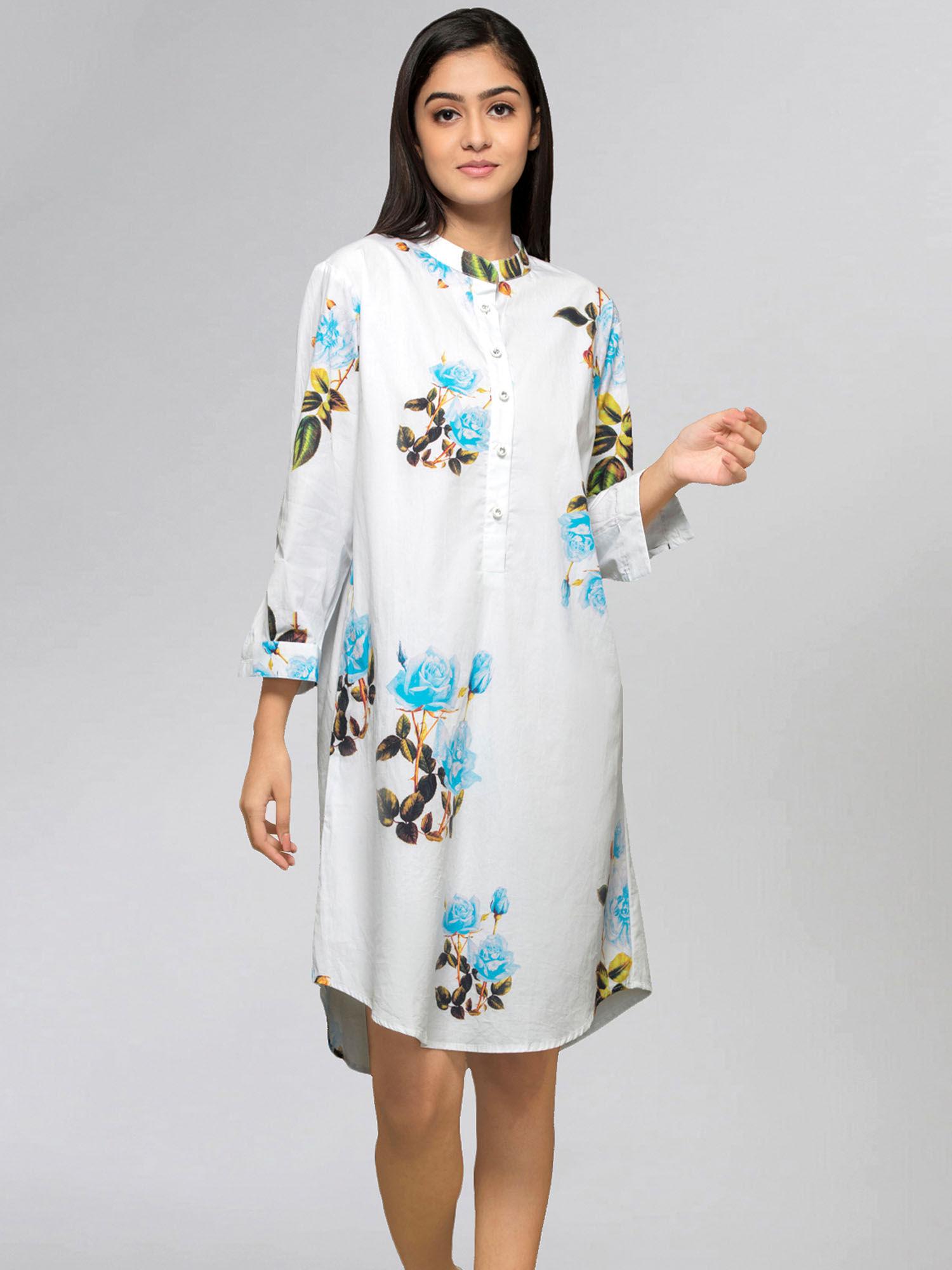 light blue floral shirt dress