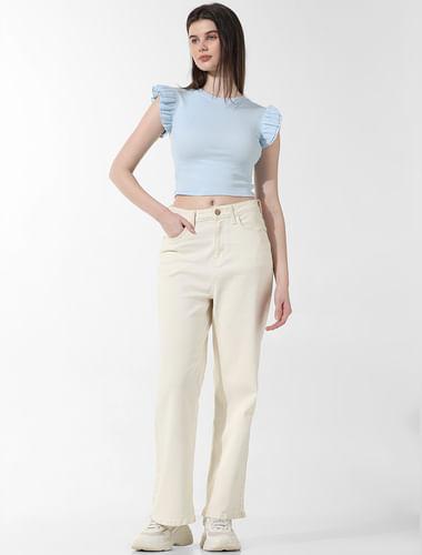 light blue frill trimmer crop t-shirt