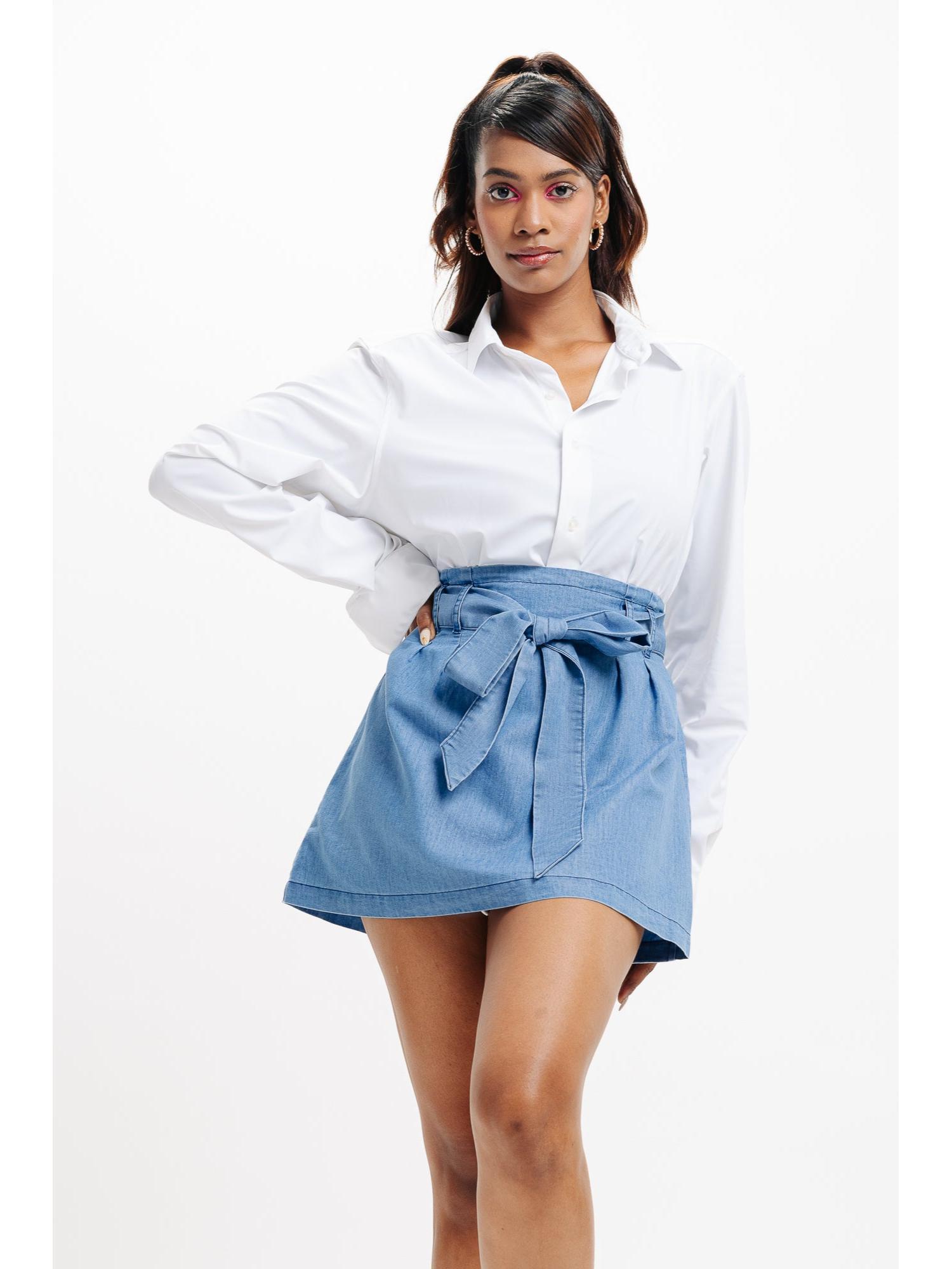 light blue front tie up skirt