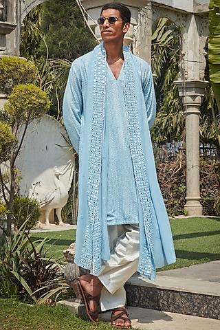 light blue georgette chikankari embroidered kurta set